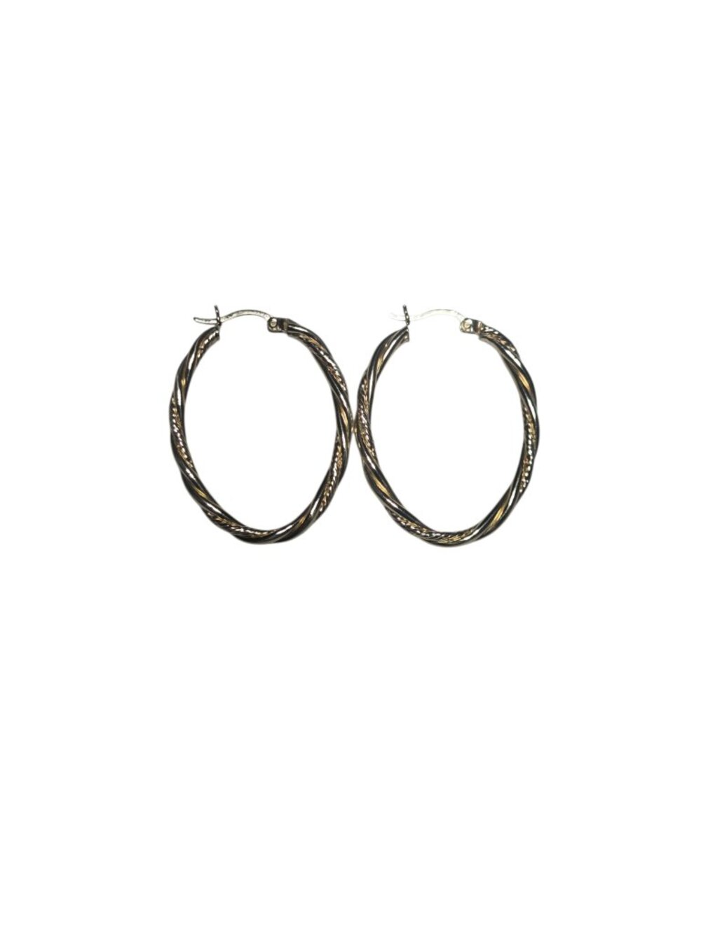 14K Yellow Gold Oval Twisted Hoop Earrings 1.5" #25085